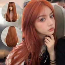 Long Straight Hair Women Wig Fashion Wig Dirty Orange Full-Head Wig Color