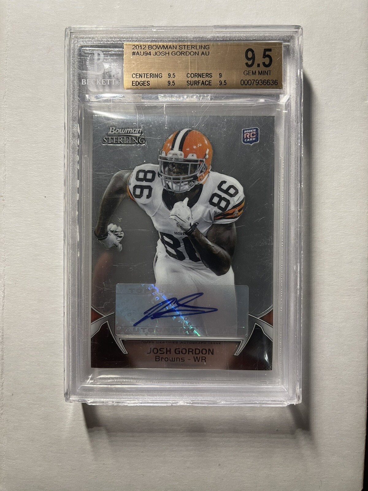 Josh Gordon Bowman Sterling Autograph Rookie Relic #JG Blue Refractor