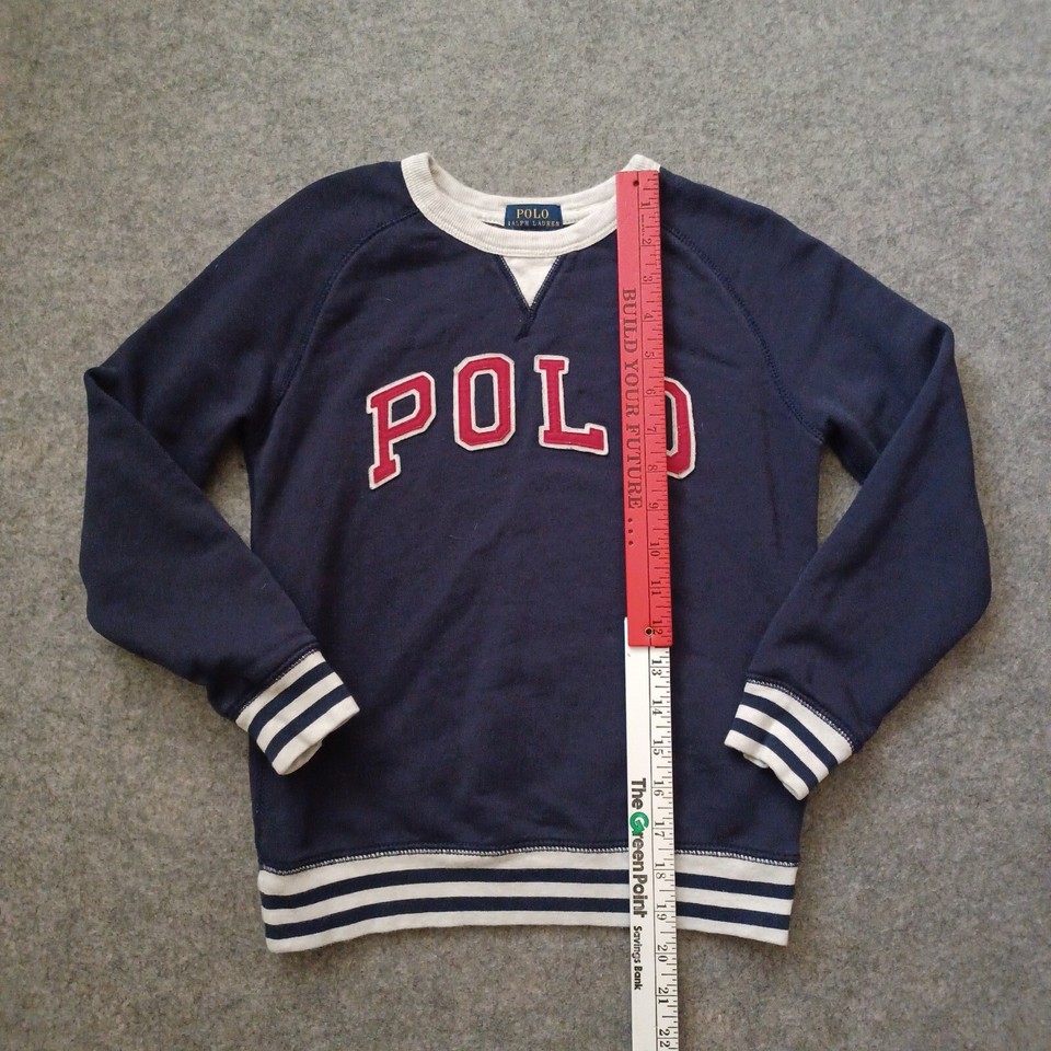 Polo Ralph Lauren Sweater Boys 7 Navy Blue Polo Red Logo Spell Out