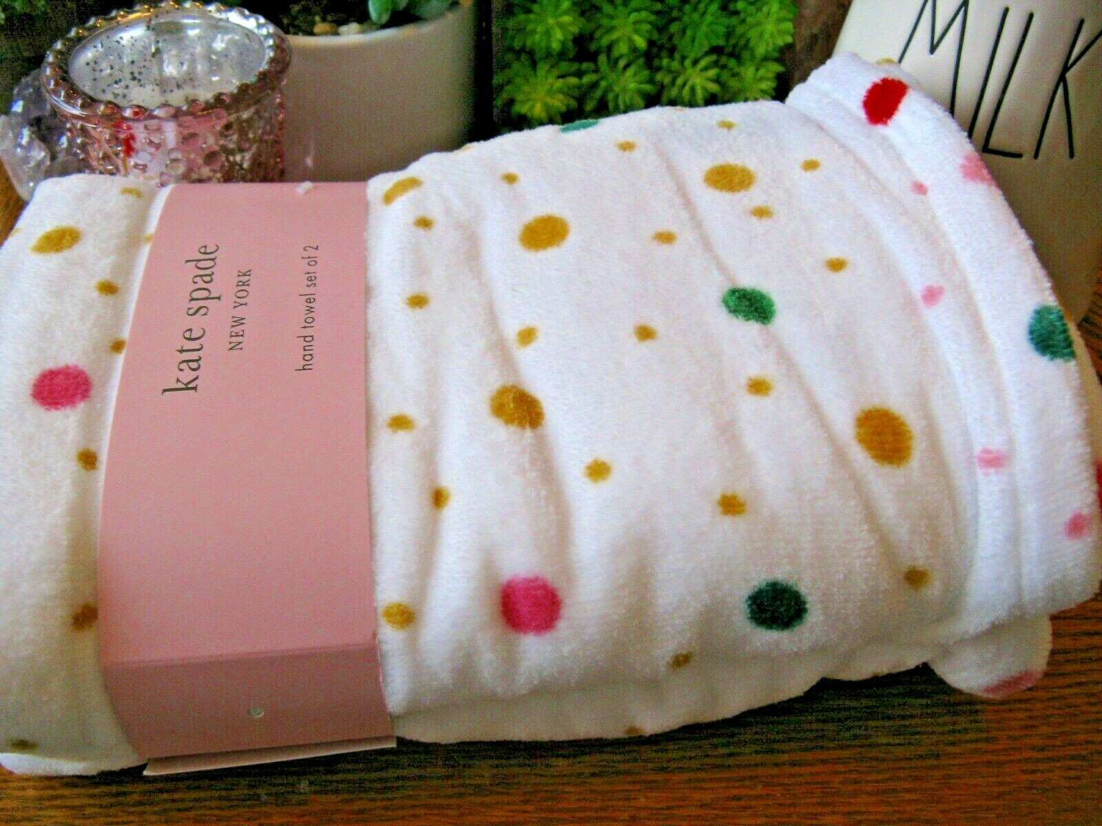 New Kate Spade NY Brand Christmas Bright & Jolly Dots Hand Towels Set of 2
