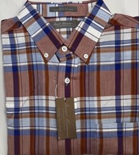 New Daniel Cremieux Men's Long Sleeve Shirt Burnt Orange Plaids Size L 19.50