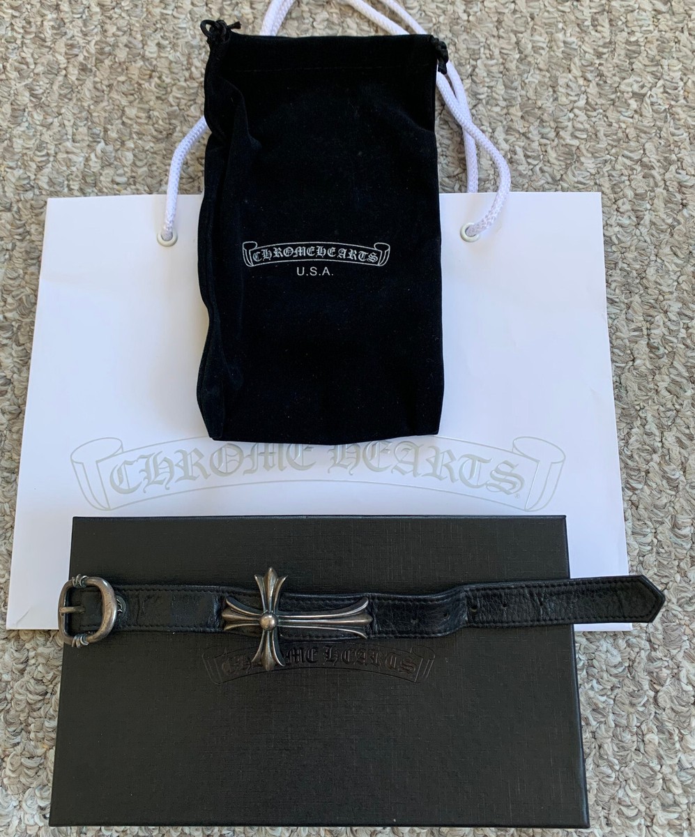 Chrome Hearts Large Silver Cross Leather Bracelet + Accessories | eBay