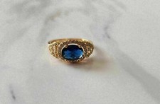 2Ct Lab-Created Blue Sapphire Halo Diamond Engagement Ring 14K Yellow Gold Fn