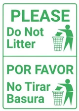 Do Not Litter Bilingual Spanish Safety Sign Sticker Decal Label D7360