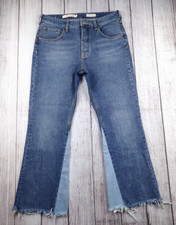 Pilcro and The Letterpress Jeans Women 30 Blue Flare Leg Denim Raw Hem High Rise