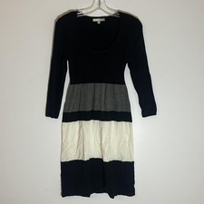 Liv Dress Womens Medium Black Gray Cream Colorblock Knit Sweater Long Sleeve M