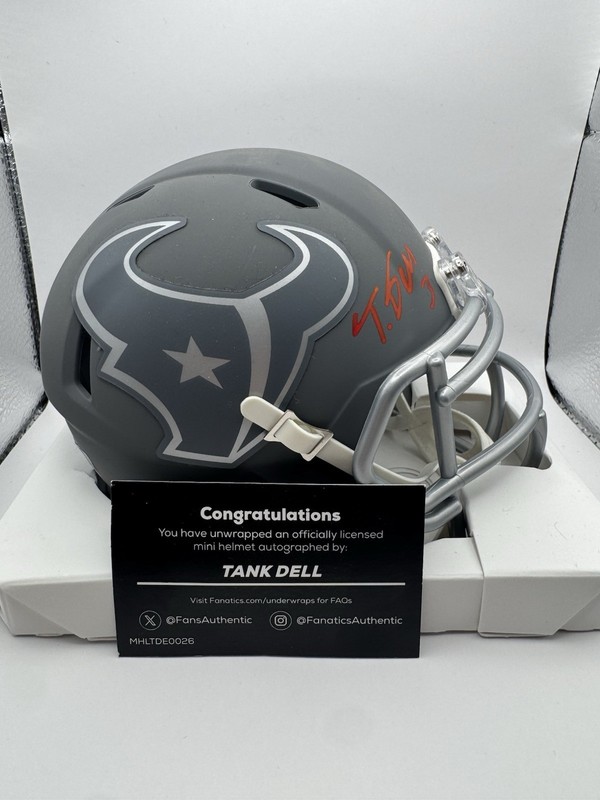 Houston Texans Tank Dell Autographed Slate Speed Mini Helmet Fanatics COA