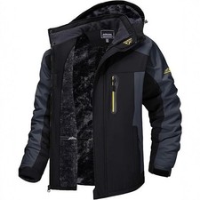 Chaqueta de esquí de invierno impermeable negra para hombre forrada de lana a prueba de viento capucha extraíble