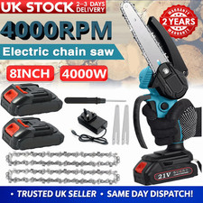 8" Cordless Mini Chainsaw 21V Electric + 2 Batteries Power One-Hand Wood Cutter