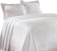 Superior King Cotton Bedspread Set - Geometric Fret Design, White, OEKO-TEX Cert