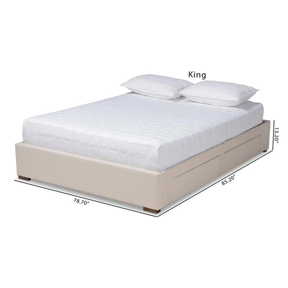 Baxton Studio Leni 4 cajones almacenamiento cama king en beige Foto 3 de 4