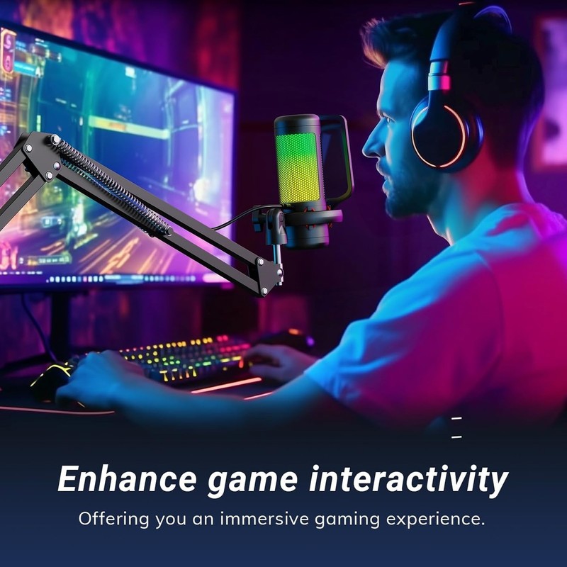 TONOR USB RGB Microphone TC310 + Boom Arm studio blogging youtube Gaming