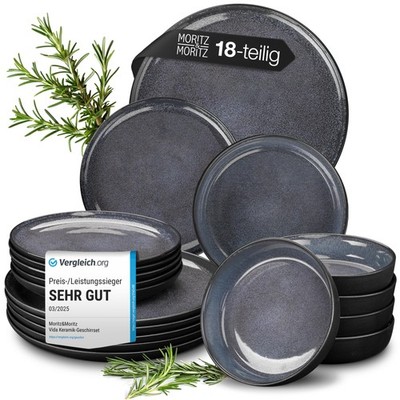 Geschirrset 6 Personen blau - Tafelservice 18 teilig - Geschirr Set