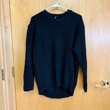 Athleta Cascades Crew Black Ribbed Knit Wool Blend Sweater Pullover Small
