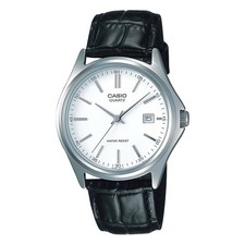 Casio Men’s Black Leather Watch with White Dial - MTP-1183E-7A