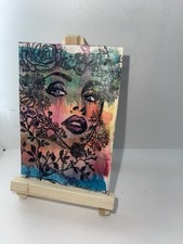  ACEO original art Handmade Mix Media Floral Crown Portraits #40 2/4 Tehillah 