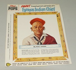 1962 F273 78 KELLOGG'S FAMOUS INDIAN CHIEF CEREAL BOX BACK PANEL BLACK HAWK