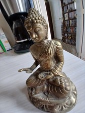 statuette  Bouddha assis Bronze lotus lourde ancienne