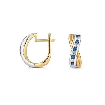 Diamant Huggies Ohrringe 9 kt 2 Farben Gold 0,08 Karat mit Saphir - 17 mm*6 mm