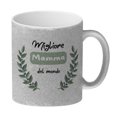 Migliore Mamma del mondo Glitzer-Kaffeebecher mit Olivenzweig