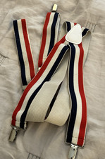 RED WHITE BLUE SUSPENDERS 48" finger clip 1.5" wide Boston Stripe Suspender Stor