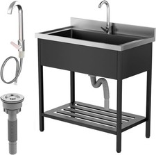 Stainless Steel Utility Sink with Shelf Faucet, Large Capacity Freestanding