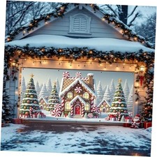 7x16ft Christmas Gingerbread Garage Door Cover Decorations Snow Candy Multi
