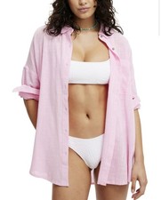 Cotton on Women's Swing Beach Cover up Shirt, Washed Pale Pink, Medium, MSRP 40