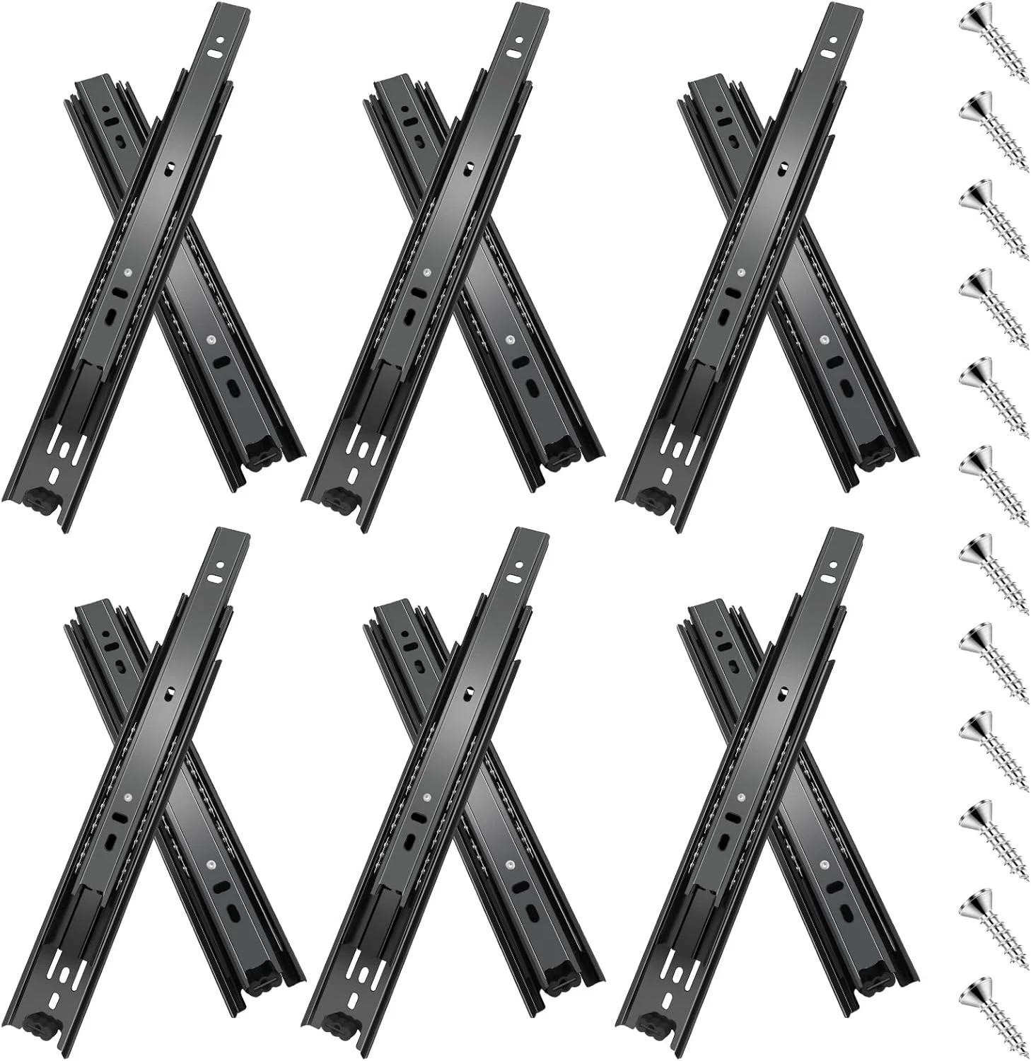 6 Pairs (12pcs) Full Extension Ball Bearing Drawer Rails S