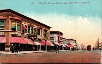 Vtg 1910s Hewitt Avenue Looking East Street View Everett Washington WA Postcard