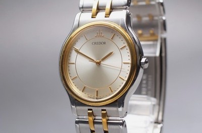 NEAR MINT] SEIKO CREDOR 9571-6020 18KT+ ST.STEEL Qz Men's Watch