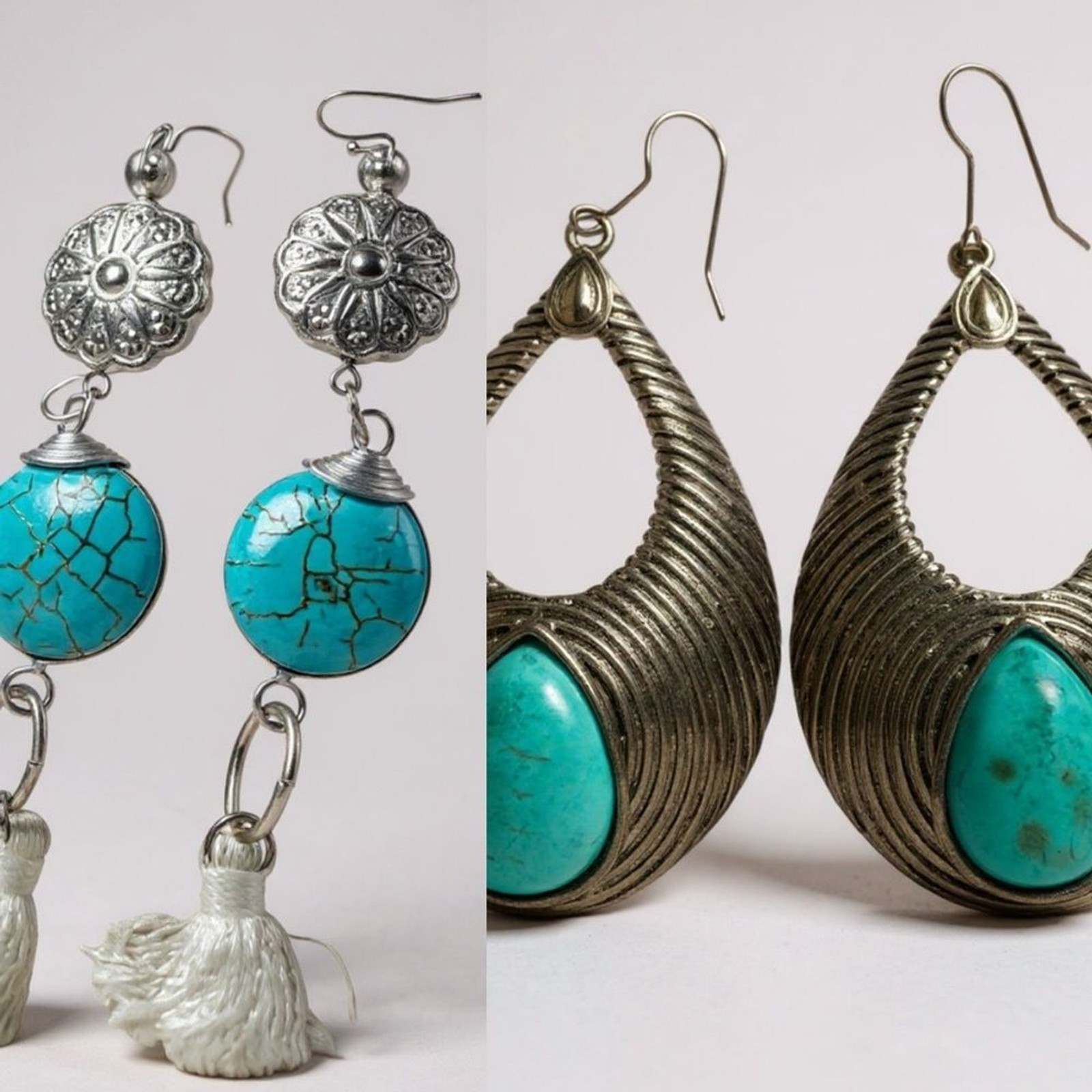 Boho Turquoise Statement Earrings Bundle Silver T… - image 2