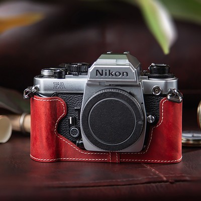 For Nikon FA Case Handmade Genuine Real Leather Half Camera Case Bag Cover Red