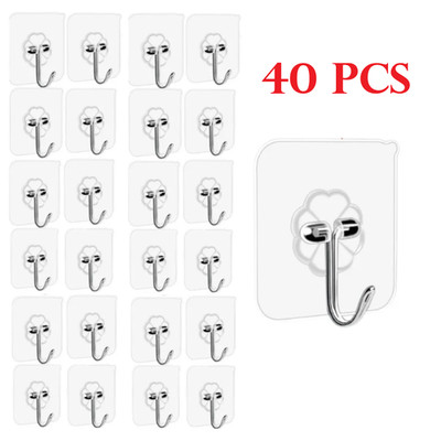 40pcs Heavy Duty Sticky Hooks Wall Adhesive Hooks Waterproof Strong Hold forHome