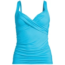Lands' End Women's 2-10 LONG V-Neck Wrap Underwire Tankini Top Swimsuit Turquois