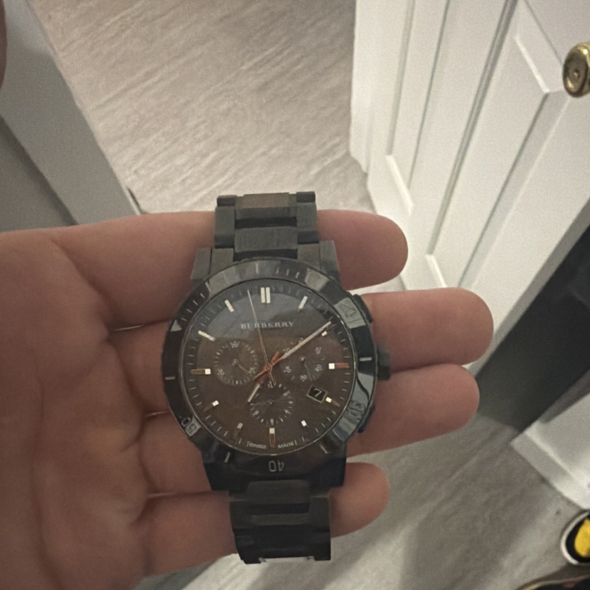 Burberry Men's Chronograph Black Stainless Steel Wristwatch Date