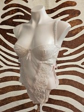 Vintage 70s 80s Designer Emil Bole Ivory Floral Lace Teddy Pink Ribbons Sz M