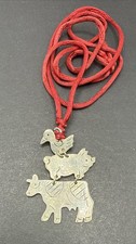Alpaca LW Mexico Signed Necklace Cow Pig Chicken 24” J8a
