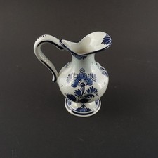 Gilde Handwerk Henkelvase H 19 cm Blau-Weiß Blumenmalerei Keramik Modell 32/25