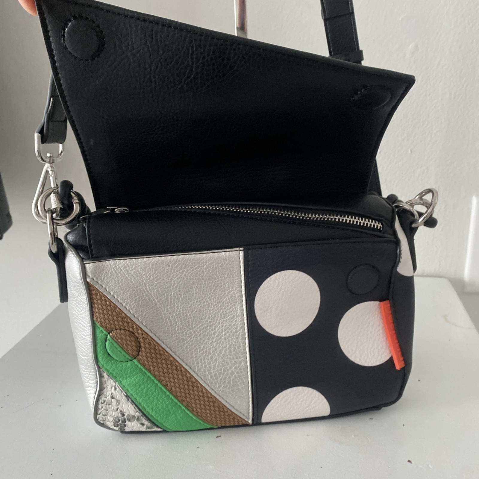 Desigual Patchwork Polka Dot Leather Shoulder Bag… - image 6