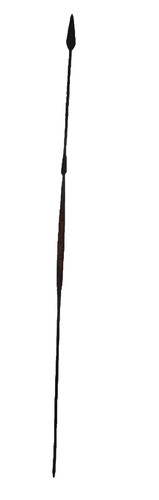 African Double-Ended Spear Twisted Wrought Iron Carved Wood Shaft 68.5" Tribal