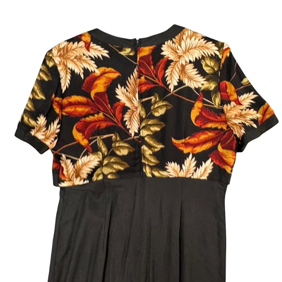 VTG John Roberts Midi Dress 12 Black Cottagecore Romantic Fall Floral 90s Retro - Image 4 of 4