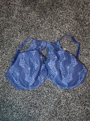 Adore Me Blue Underwire Push Up Plunge Lace Halter Bra 36DD