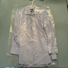 Tattersall London Shirt Men's 17 White Checkered Cotton Long Sleeve Button Up XL
