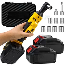 21V 3/8"&1/4" Electric Cordless Ratchet Wrench,66 ft-lbs with 7 Socket 2 Battery
