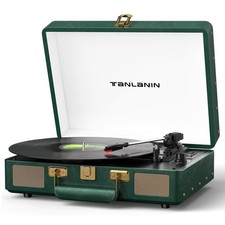 Vintage 3-Speed Bluetooth Record Player, Portable Suitcase Turntable with Bui...