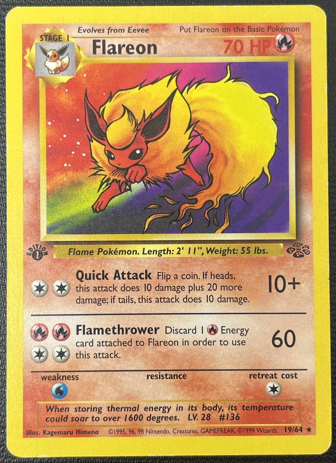 Flareon 19/64 1st Edition Jungle Pokemon Card MP