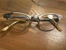 VTG Art-Craft Aluminum Blue Cat Eye Glasses Rhinestones 44-18  4 1/4 - 5 1/2