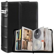 DVD Storage Binder, Leather CD Case 56 Discs with 28 Booklet Tag Slots, Video