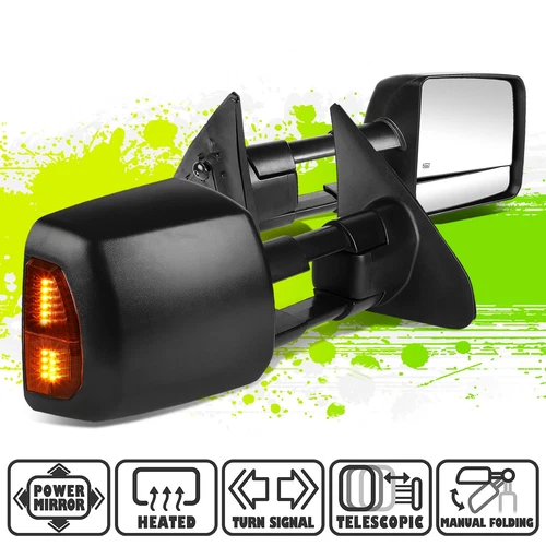 Powered Heated Amber LED Turn Signal Side Towing Mirrors for Toyota Tundra 07-16